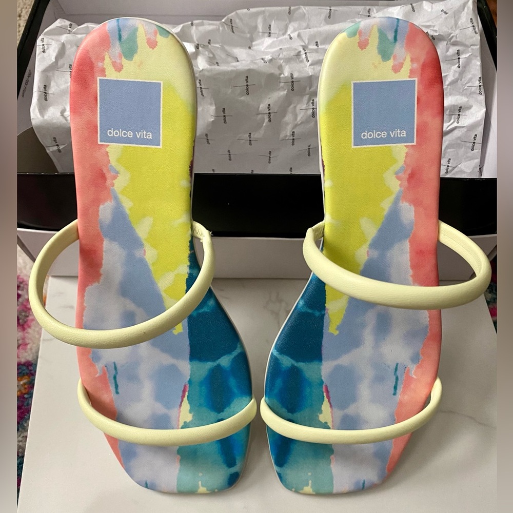 Tie Dye Strappy Slip On Sandals Beachy Fun Resort Wear